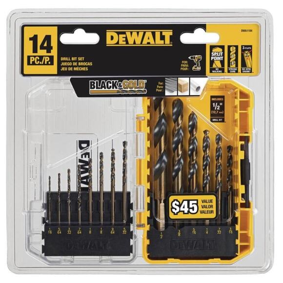 NWT DEWALT 14-Piece Drill Bit Set, 3-Flats Shank, DWA1184, for Wood/Metal - Picture 3 of 7